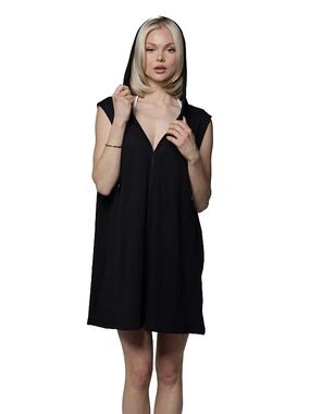 Porto Emoco Black Hooded Sleeveless Zip Dress